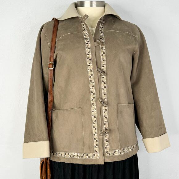 Tan Faux Suede with Design Jacket Toggle Closers Size 12 - Picture 2 of 9